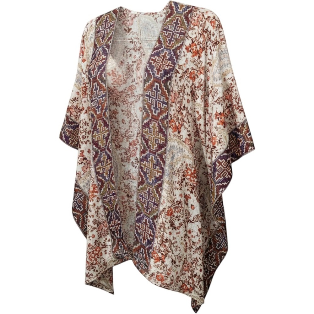 J.Jill Jacquard Floral Paisley Kimono Cardigan Wrap One Size OSFA Multi-Color